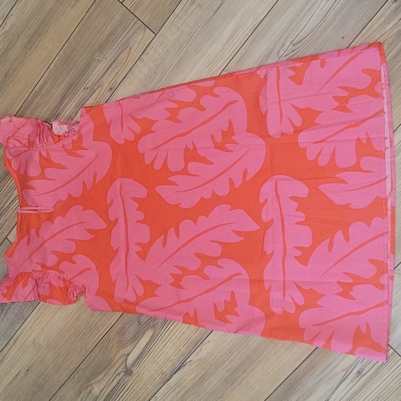 Vibrant Orange and Pink Leaf Print Dress - Picture 3 of 4